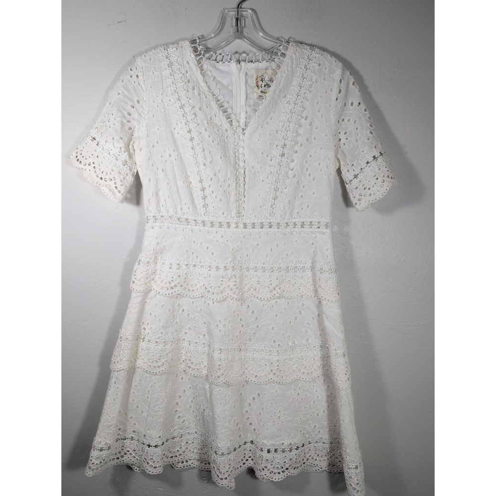 Anthropologie Sunday mi Amor dress White Cotton Romantic Eyelet Lace‎ M